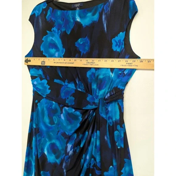 Chaps Blue Black‎ Floral Sleeveless Knee Length Dress XL Boat Neck Twist Front - Picture 5 of 6